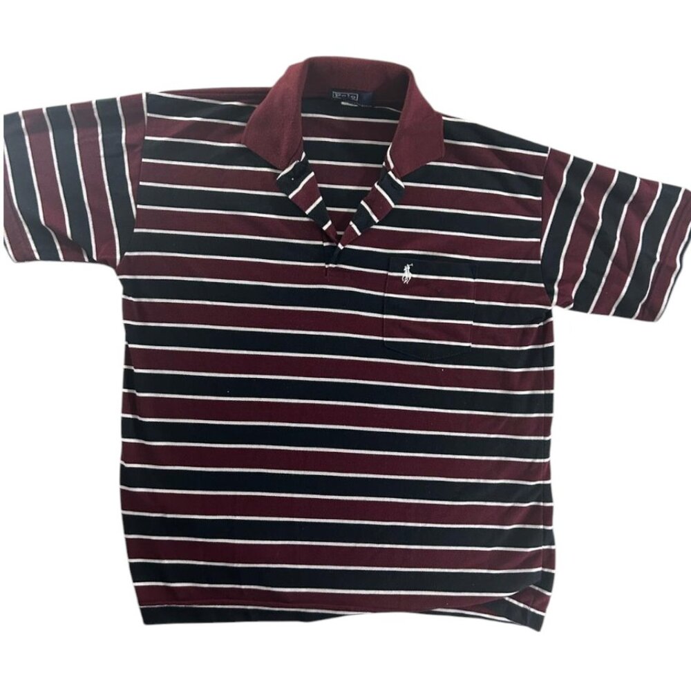 Polo Shirt Man Size XL Red Stripped 100% Cotton Front Pocket Short Sleeve